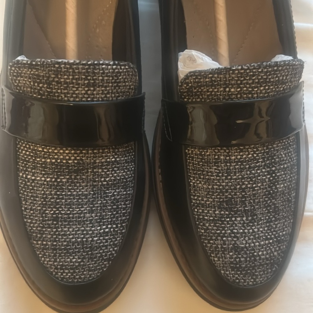 Clarks | Sharon Gracie Leater & Tweed Platform Penny Loafers | Size 9.5